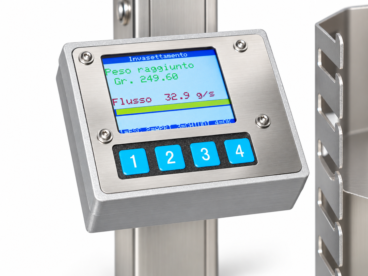 Display di DosaMiele con peso raggiunto e flusso del miele